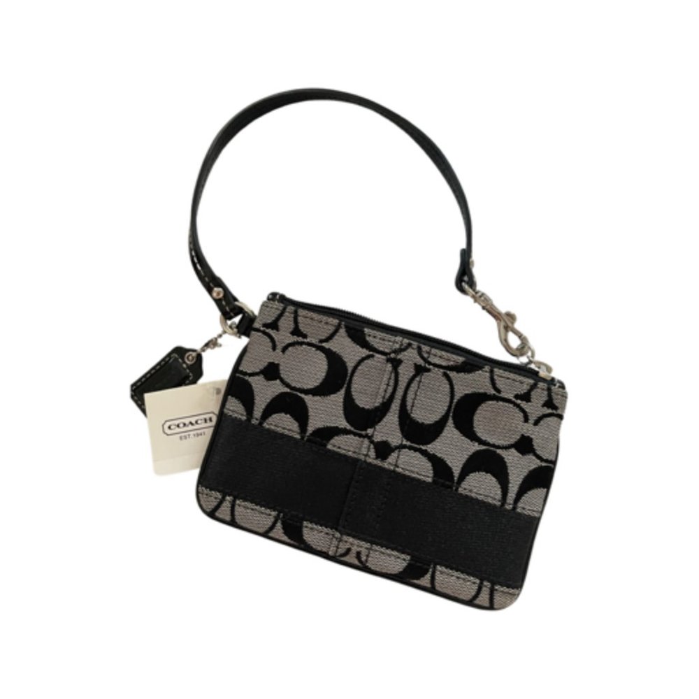Coach Signature C Black/White Monogram Strap Wristlet